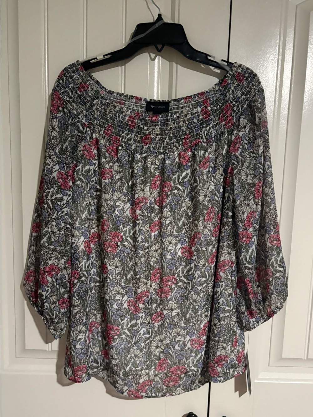 AB Studio Floral Off-Shoulder Blouse in Pink and Green